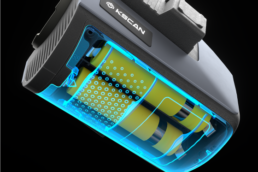 KSCAN-X wireless 3D scanner showing dual battery system for extended operation