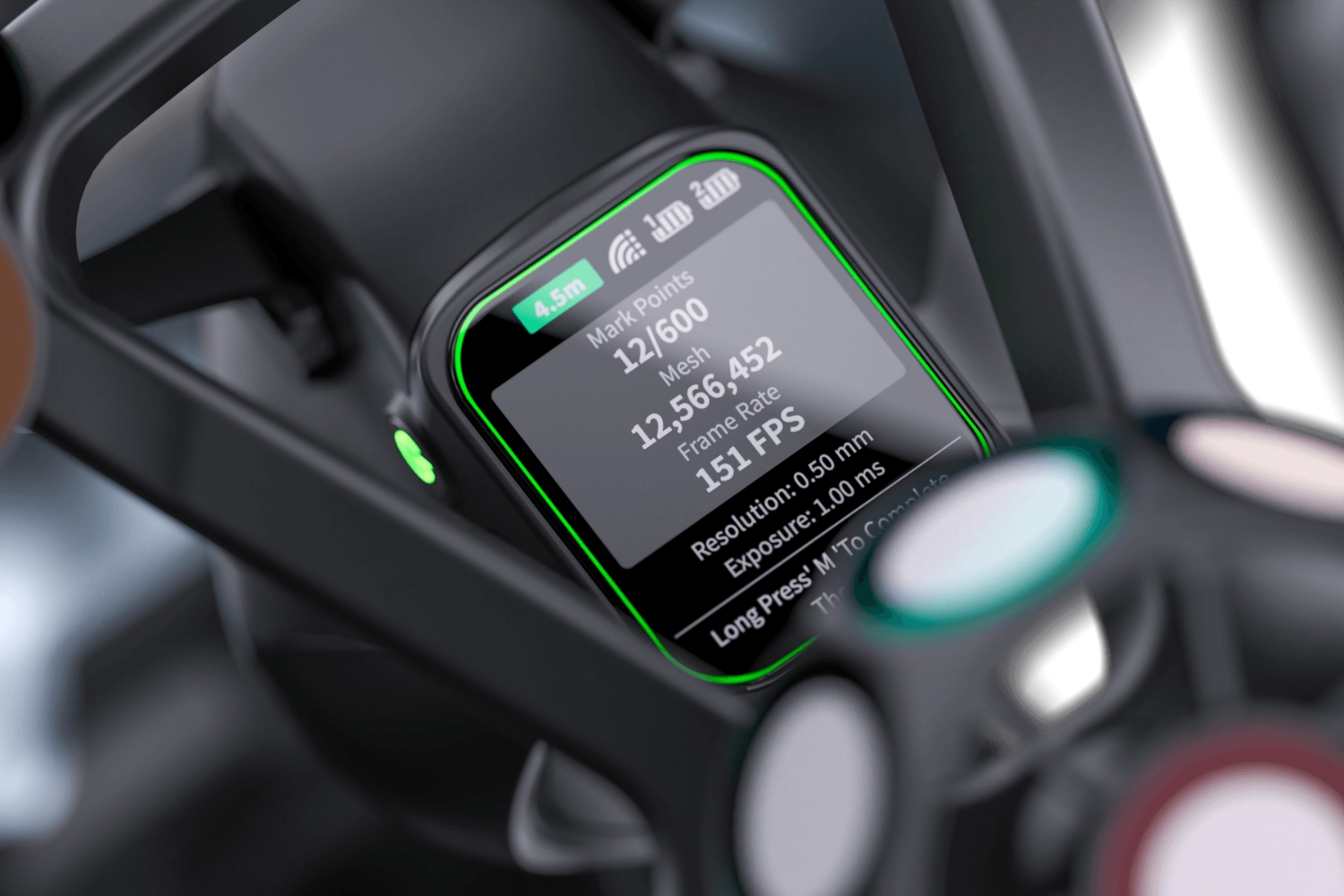 Built-in screens on the TrackScan Sharp-Z scanner and optical tracker